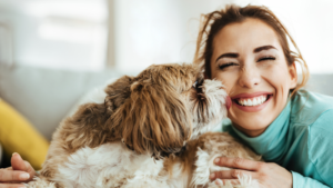 Pet sitter in Columbus, Ohio caring for a happy dog during the holiday season.