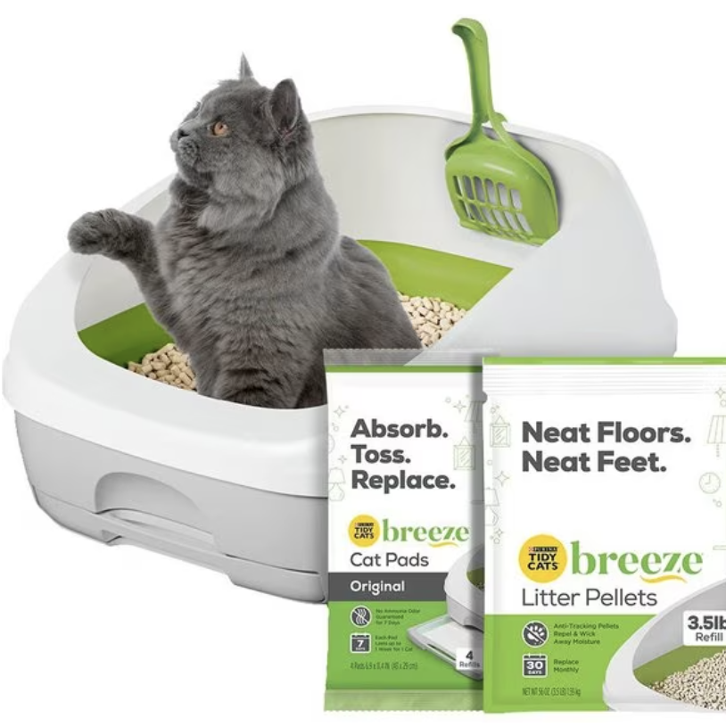 Wood pellet litter boxes as used by cat sitters in Columbus, Ohio.